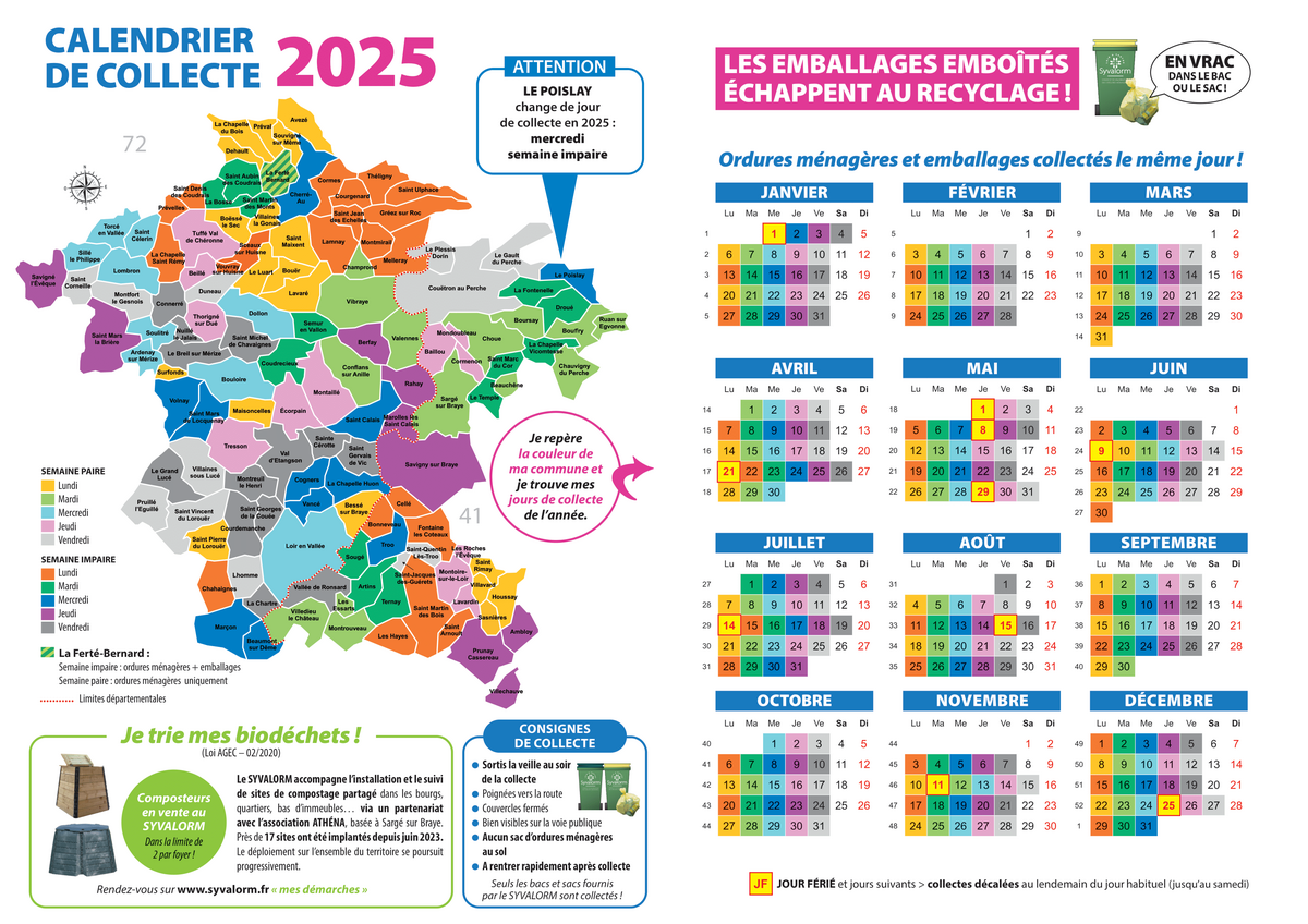 Actualités CALENDRIER DE COLLECTE ORDURES MÉNAGÈRES 2025 Actualité illiwap de Mairie de Loir